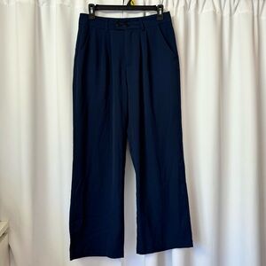 SHEIN Navy Blue High Waisted Straight Leg Trouser Pants Size Petite Medium